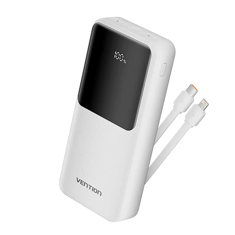 Портативный аккумулятор Vention 10000mAh(M/C-A/A)22.5W белый с LED Дисплеем