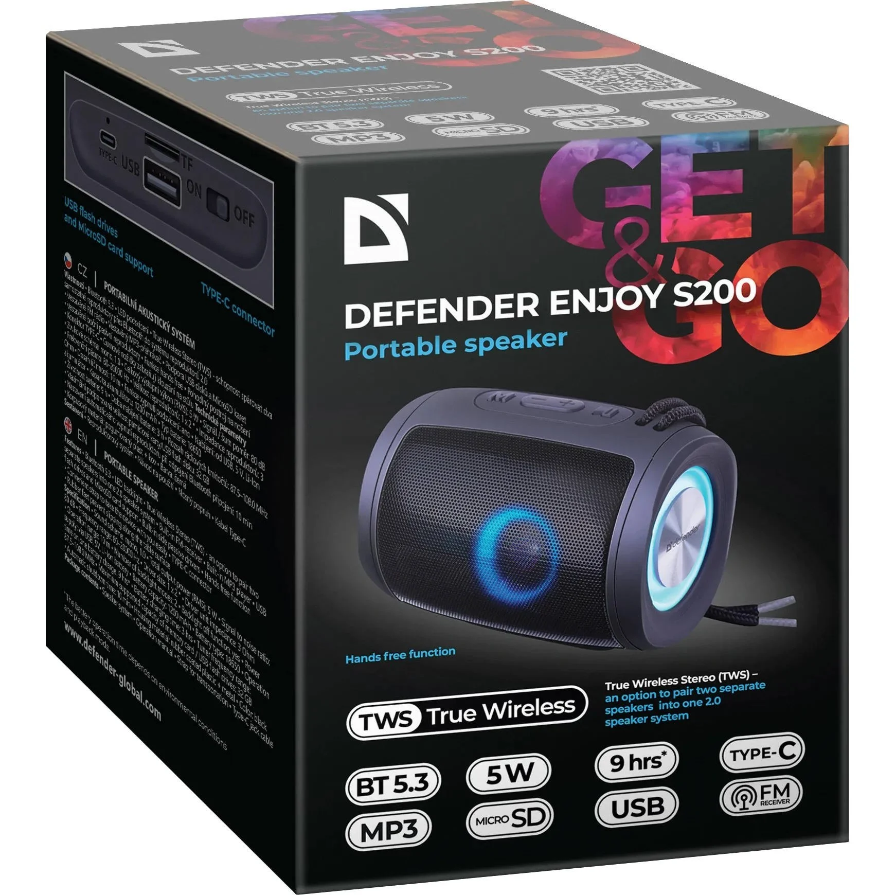 Defender Портативная колонка Enjoy S200 5Вт,Light/BT/FM/USB/TF/1200мАч