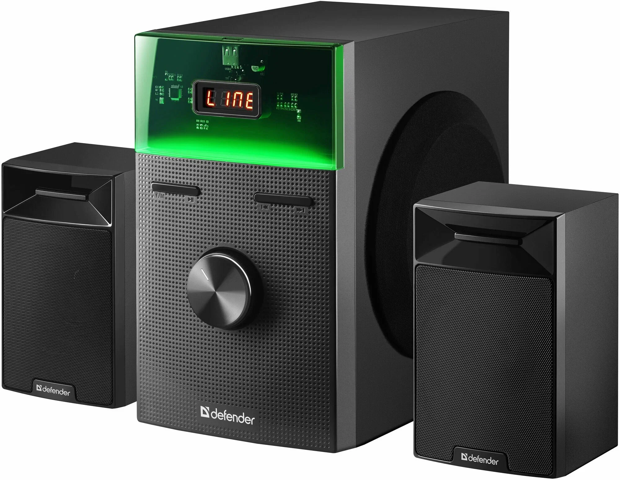 Defender Акустическая 2.1 система Tresor 50Вт, BT/FM/USB/AUX/RC/Light