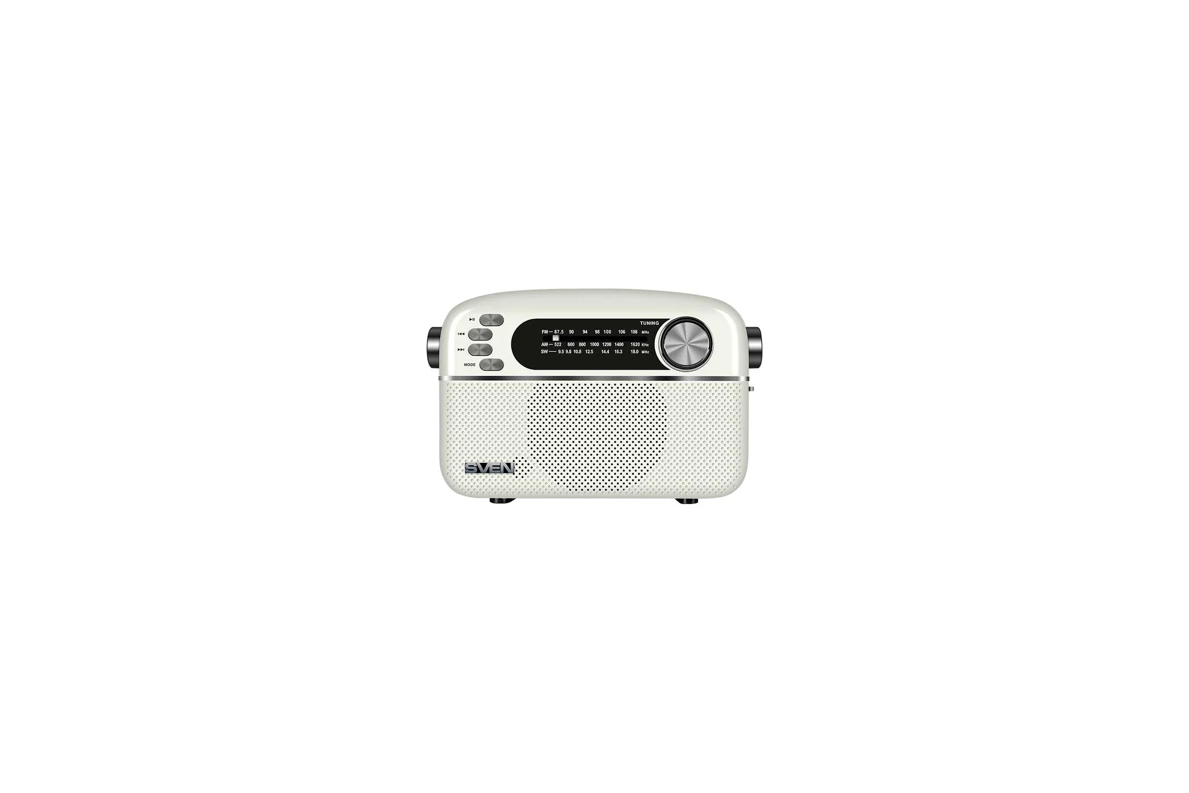 SVEN SRP-505, белый (3 Вт,Bluetooth, FM/AM/SW, USB, microSD, AUX,  встроенный аккумулятор)
