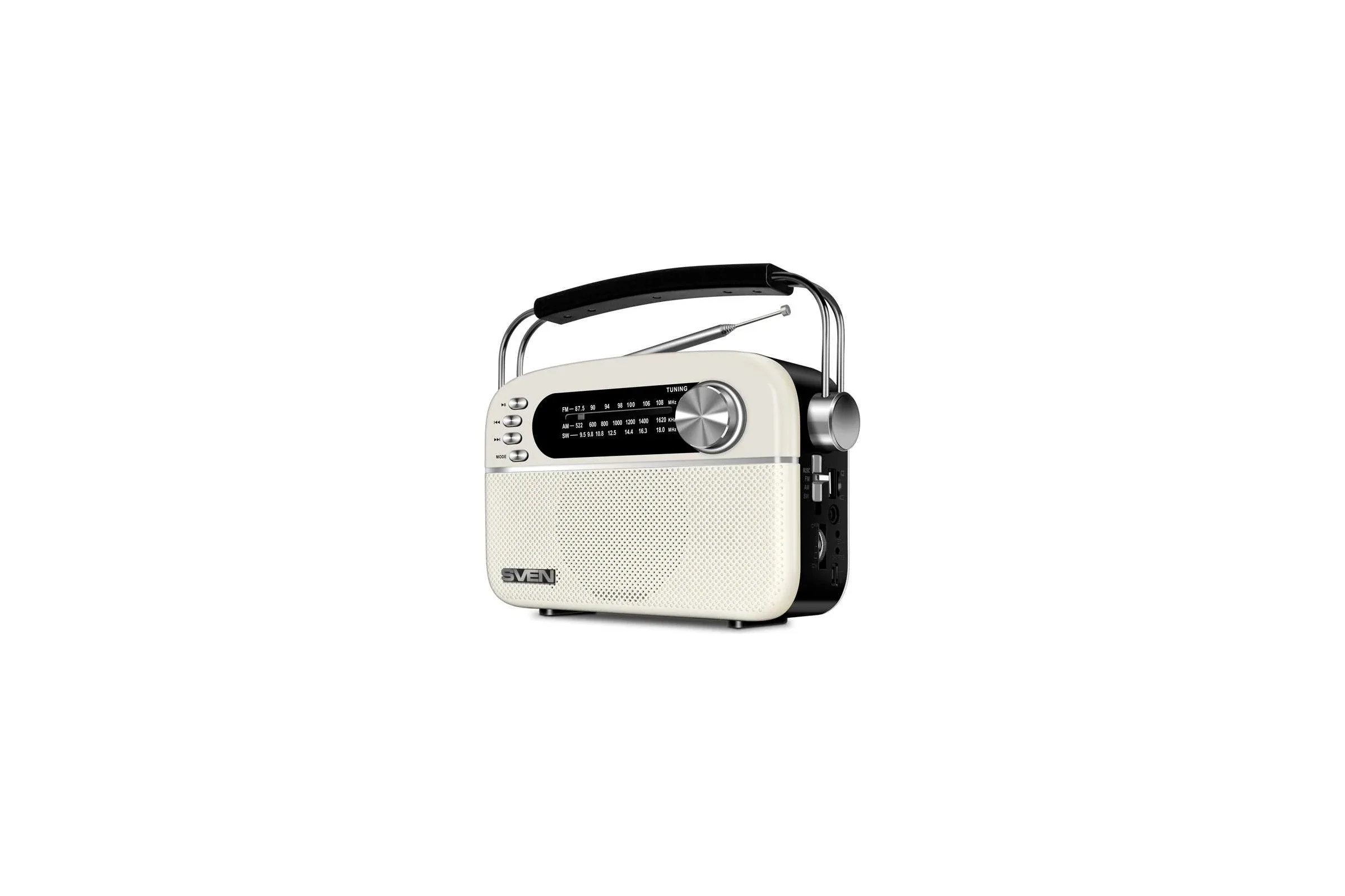 SVEN SRP-505, белый (3 Вт,Bluetooth, FM/AM/SW, USB, microSD, AUX,  встроенный аккумулятор)