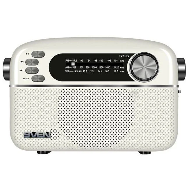SVEN SRP-505, белый (3 Вт,Bluetooth, FM/AM/SW, USB, microSD, AUX,  встроенный аккумулятор)
