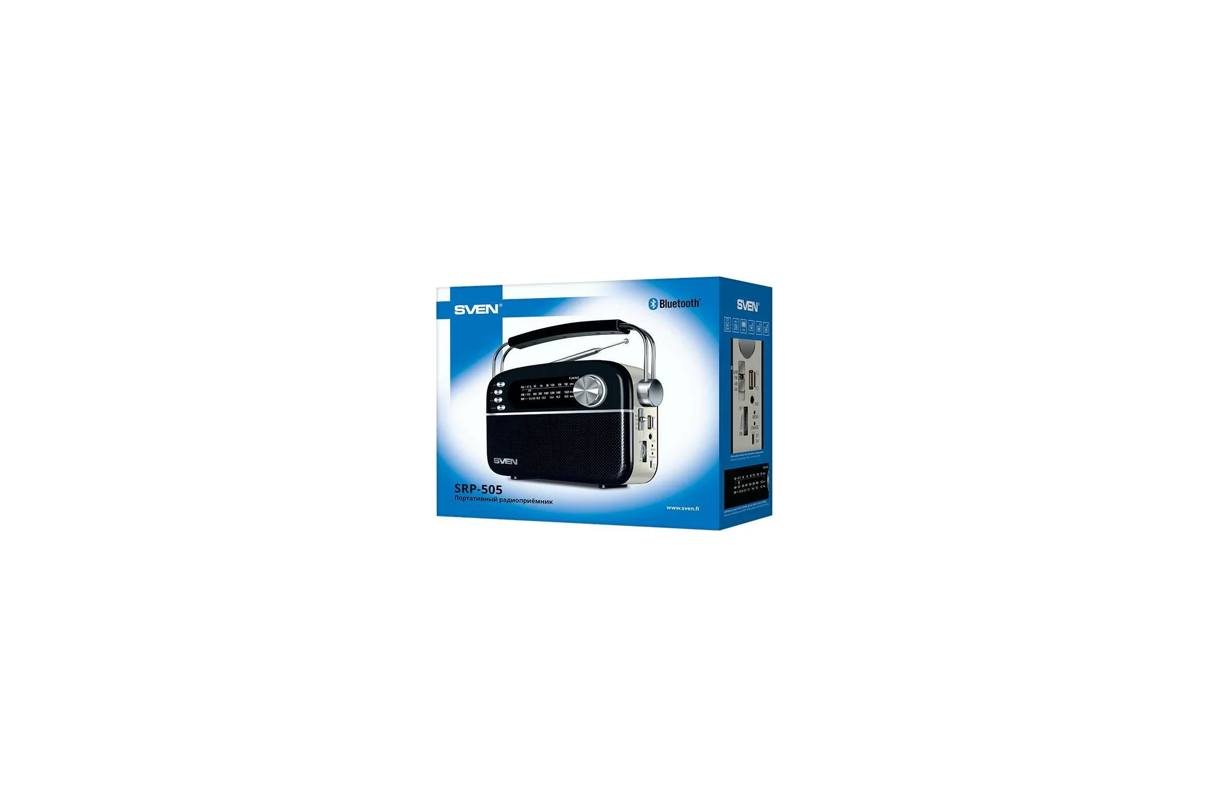 SVEN SRP-505, черный (3 Вт, Bluetooth, FM/AM/SW, USB, microSD, AUX, встроенный аккумулятор)
