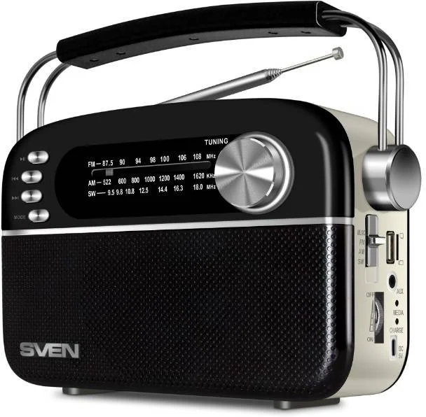 SVEN SRP-505, черный (3 Вт, Bluetooth, FM/AM/SW, USB, microSD, AUX, встроенный аккумулятор)