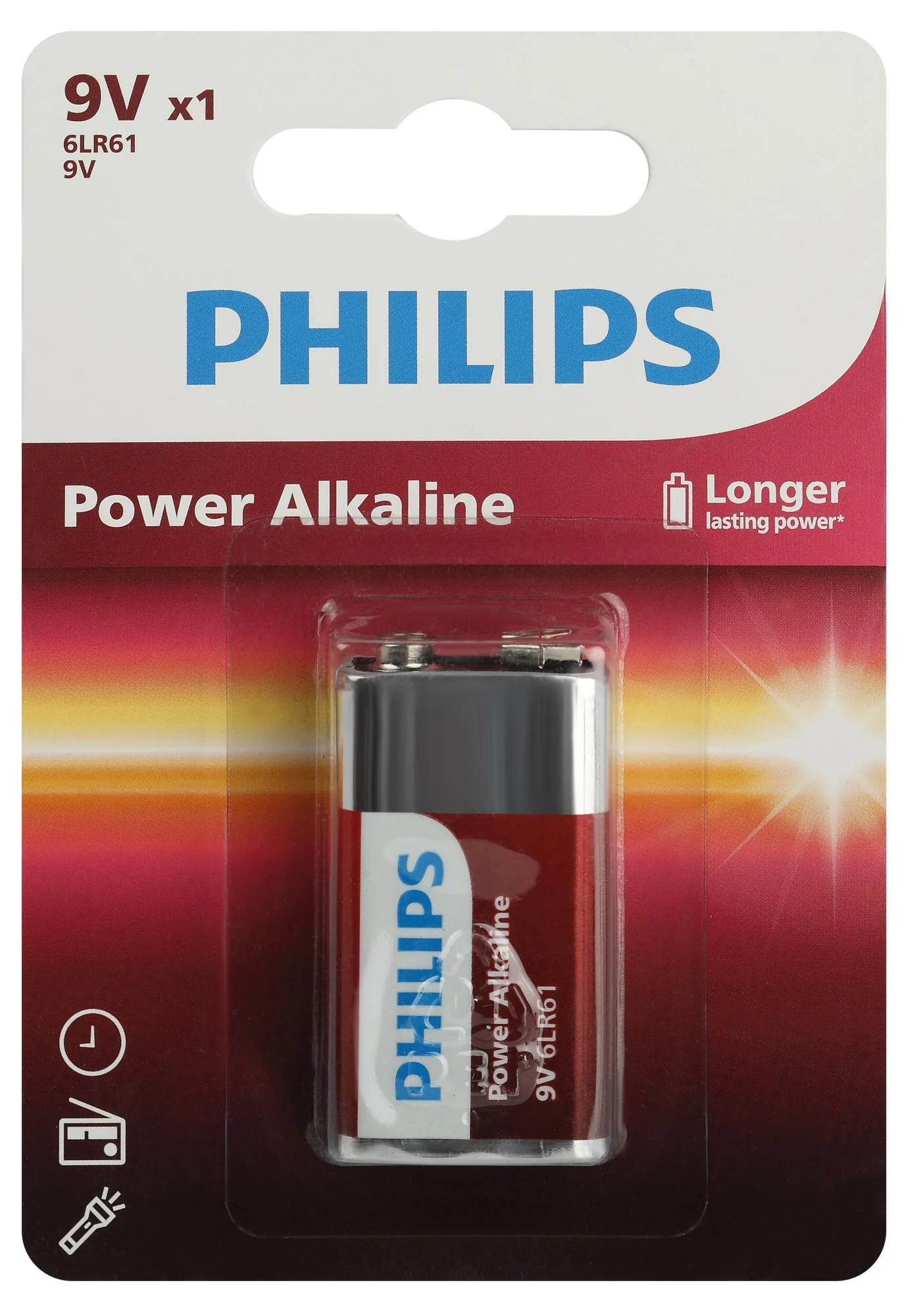 Philips Батарейка 6LR61P1B/51 "крона" алкалиновая 9V, 6LR61/9V-1BL Power (1/12/24/6240). Блистер 1 шт.