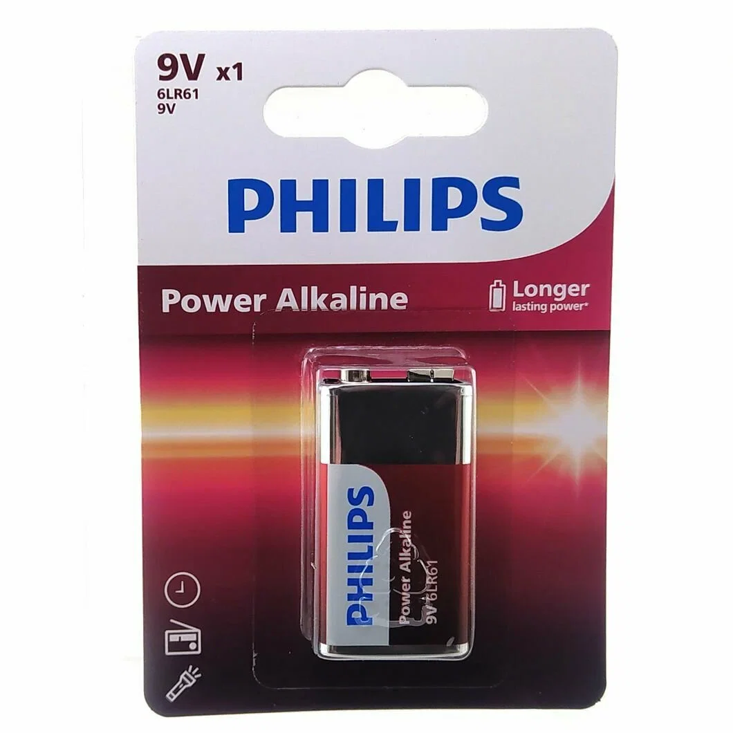 Philips Батарейка 6LR61P1B/51 "крона" алкалиновая 9V, 6LR61/9V-1BL Power (1/12/24/6240). Блистер 1 шт.