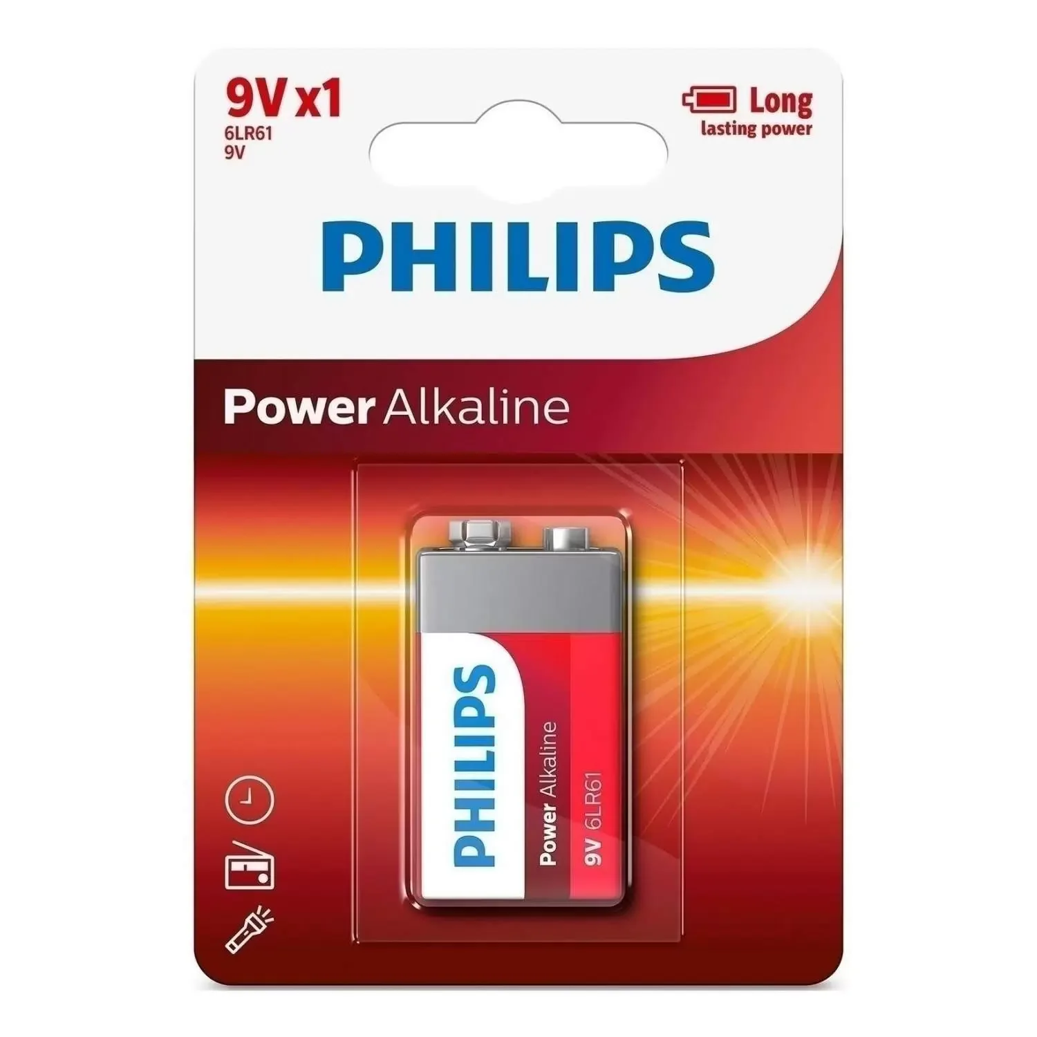 Philips Батарейка 6LR61P1B/51 "крона" алкалиновая 9V, 6LR61/9V-1BL Power (1/12/24/6240). Блистер 1 шт.