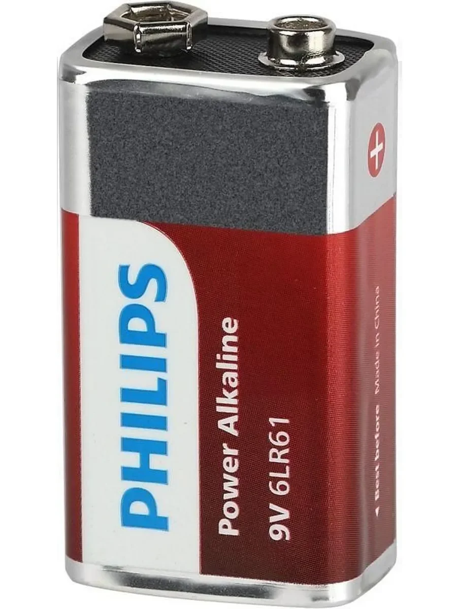 Philips Батарейка 6LR61P1B/51 "крона" алкалиновая 9V, 6LR61/9V-1BL Power (1/12/24/6240). Блистер 1 шт.