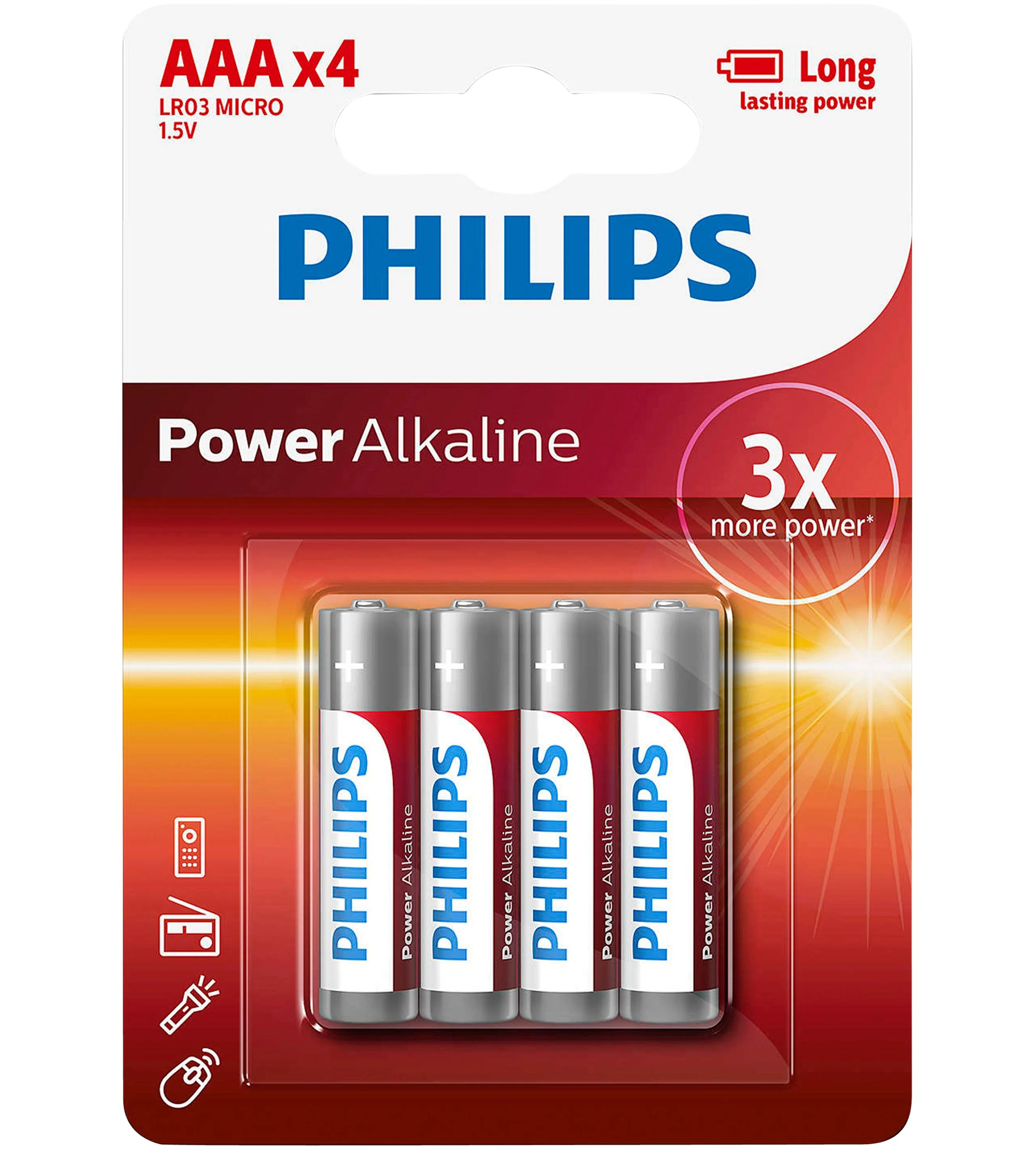 Philips Батарейки LR03E4B/51 ААА алкалиновые 1,5v, LR03-4BL Ultra (4/48/144/27648). Блистер 4 шт.