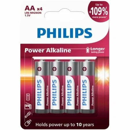 Philips Батарейки LR6A4B/51 АА алкалиновые 1,5v, LR6-4BL Entry (4/48/144/20160). Блистер 4 шт.
