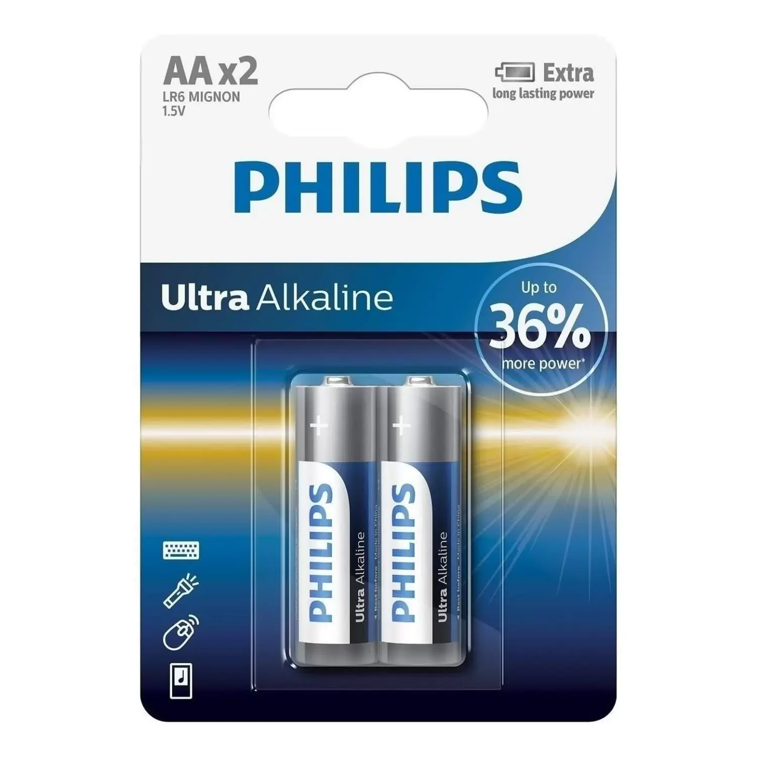 Philips Батарейки LR6E2W/51 АА алкалиновые 1,5v, LR6-2BL Ultra (2/24/144/11520). Блистер 2 шт.