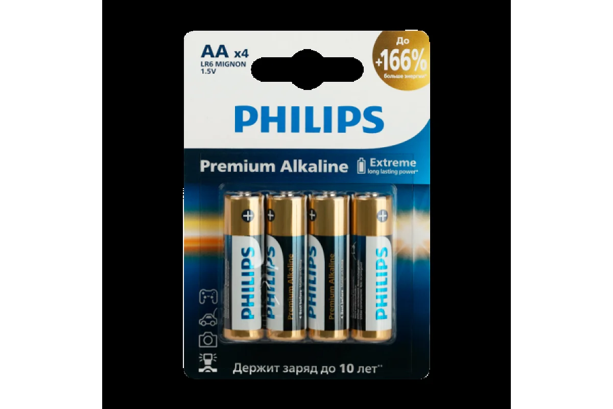 Philips Батарейки LR6M4W/51 АА алкалиновые 1,5v, LR6-4BL Premium (4/48/144/17280). Блистер 4 шт.