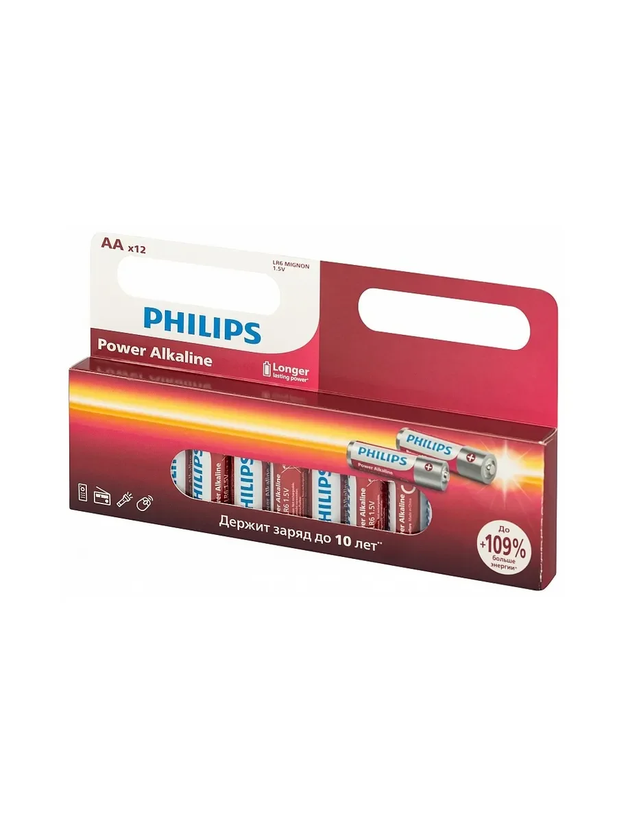Philips Батарейки LR6P12W/51 АА алкалиновые 1,5v, LR6-12BL Power (12/240/19200). Блистер 12 шт.