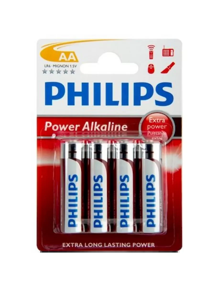 Philips Батарейки LR6P4B/51 АА алкалиновые 1,5v, LR6-4BL Power (4/48/144/18432). Блистер 4 шт.