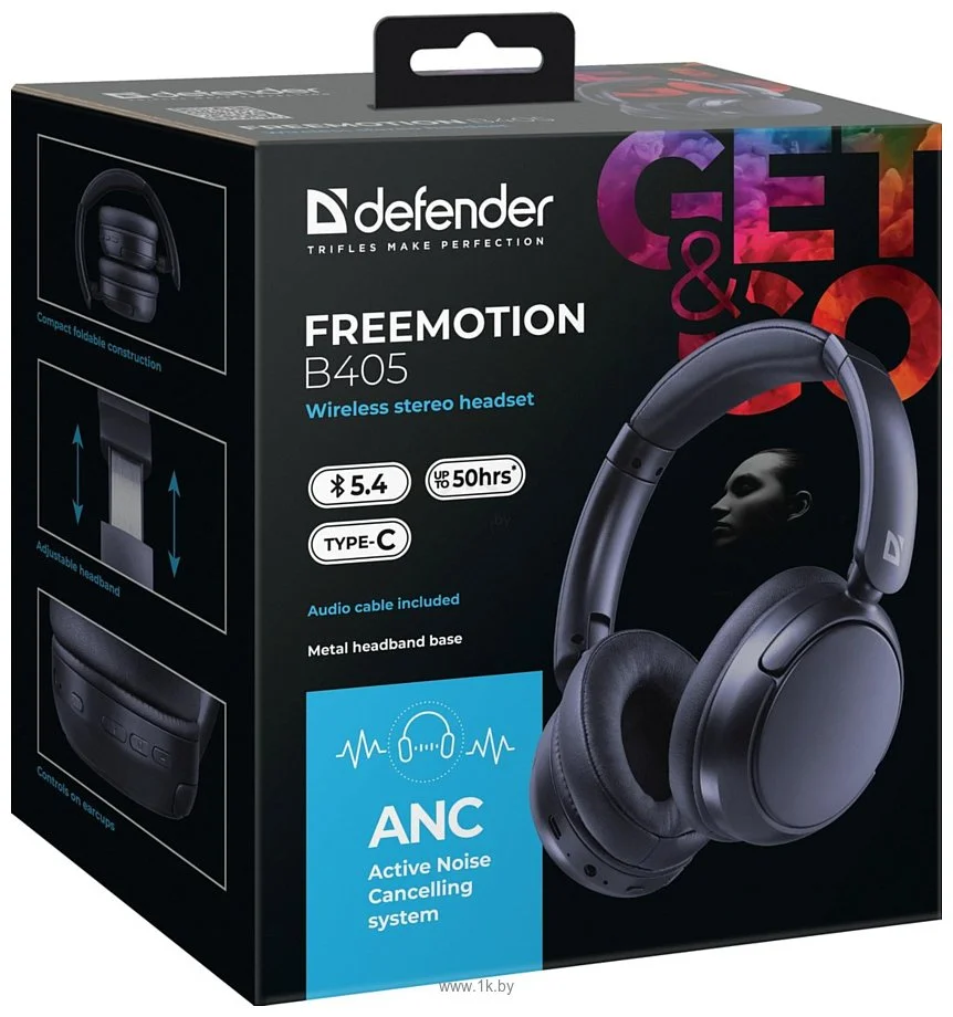 Defender Беспроводная гарнитура FreeMotion B405 черный, ANC, Bluetooth.