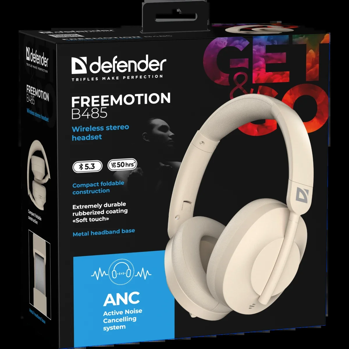 Defender Беспроводная гарнитура FreeMotion B485 бежевый, ANC, Bluetooth.