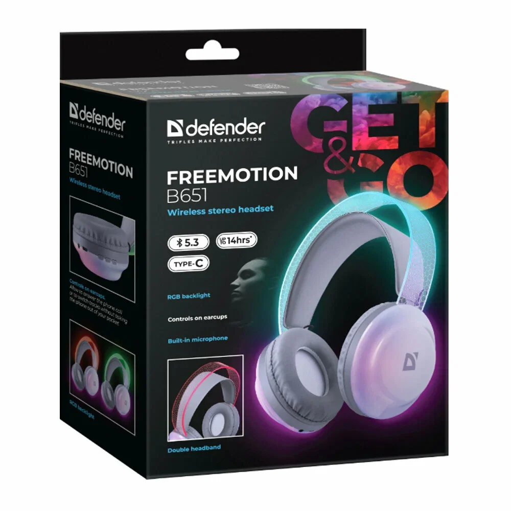 Defender Беспроводная гарнитура FreeMotion B651 белый, RGB, Bluetooth