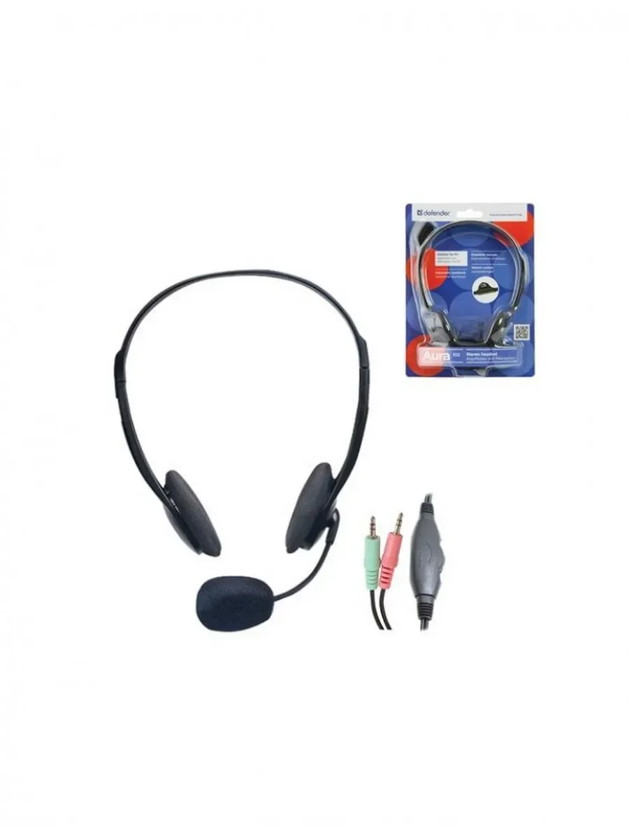 Defender Гарнитура стерео HN-102 /накладные компактные / Ø30 мм/ 2 х 3.5 mm jack стерео/ кабель 1,8 м/ черный.
