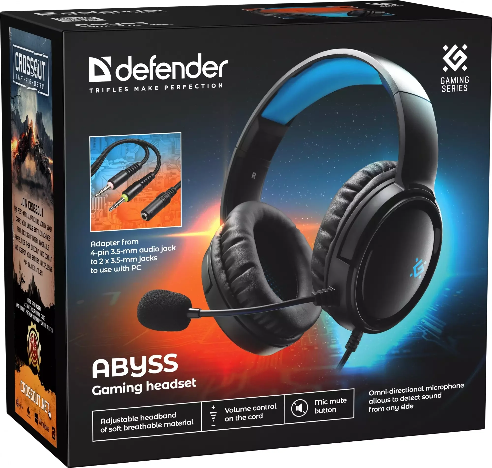Defender Игровая гарнитура Abyss черный, провод 2 м.