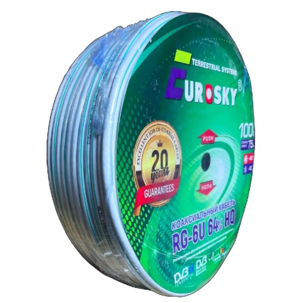 Кабель Eurosky RG-6 (64%) White SM 100м=1бхт