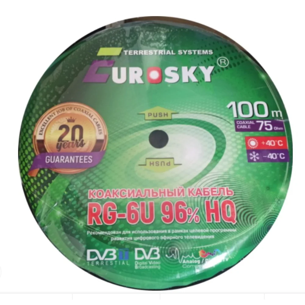 Кабель Eurosky RG-6 (64%) White SM 100м=1бхт