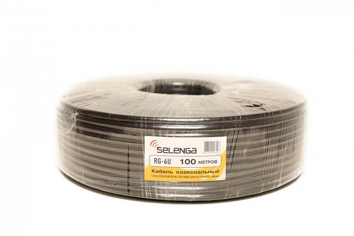 Кабель SELENGA RG6 коаксиальный, PE, черный 100м.1.0mm CCS+FOAM PE+AL-FOIL+48X0.12mm AL+6.6mm