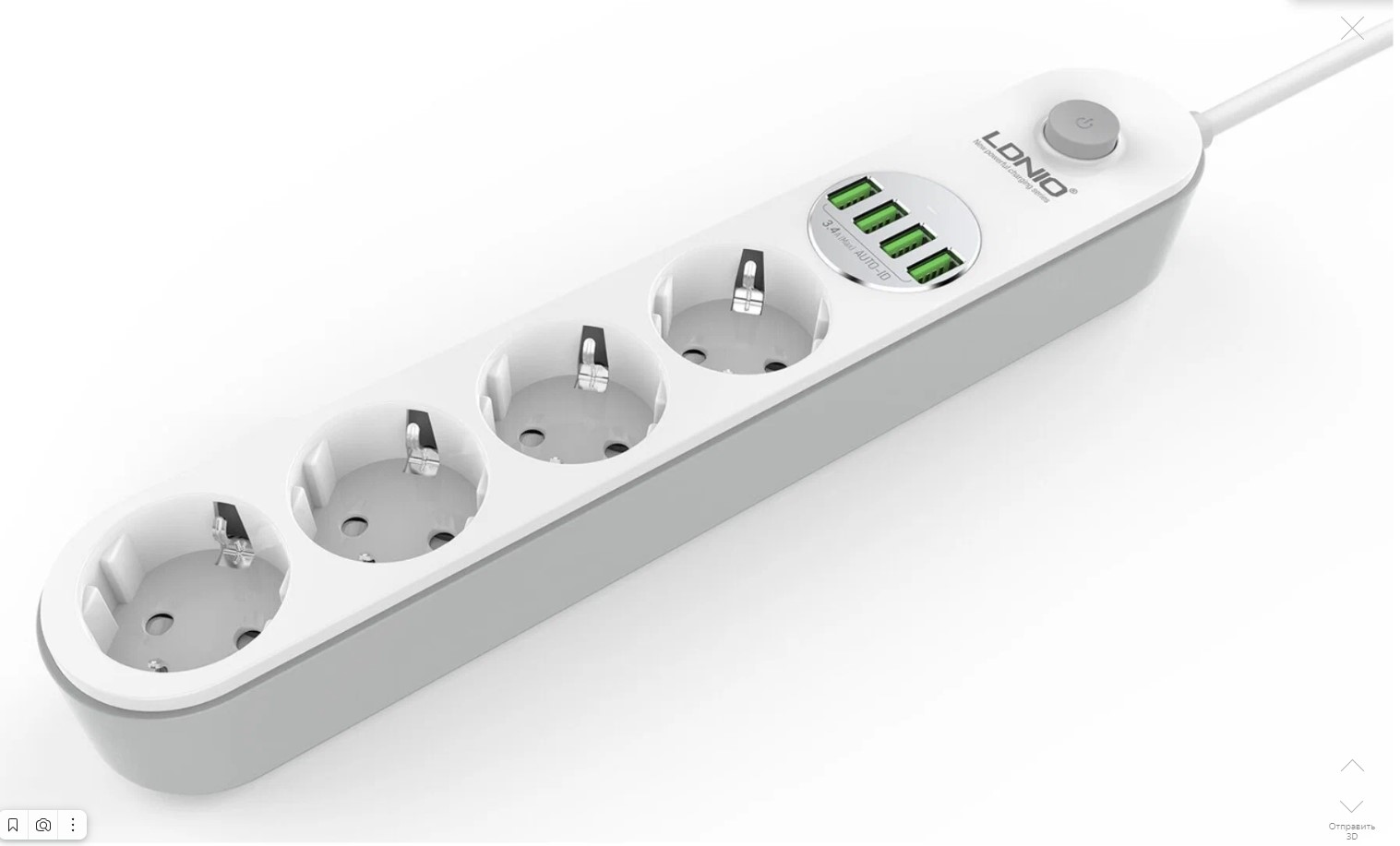 Сетевой фильтр Ldnio SE4432 Евро 4 2500W, 4 USB 5v/3.4a  2м