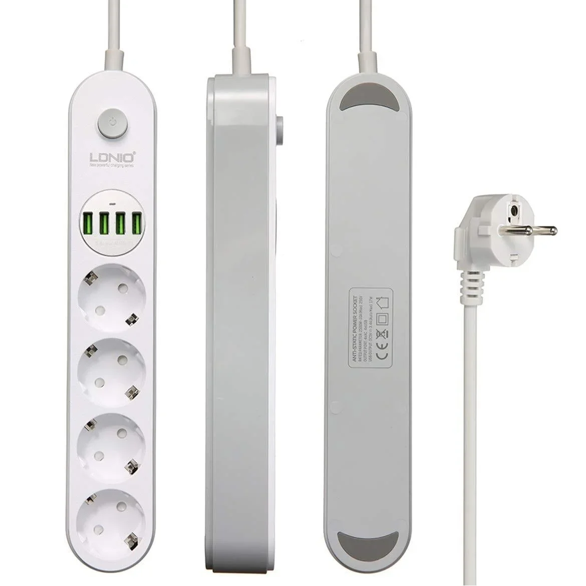 Сетевой фильтр Ldnio SE4432 Евро 4 2500W, 4 USB 5v/3.4a 2м