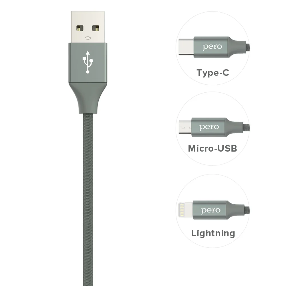 Кабель для цифровой техники и смартфонов Pero DC-02 Type-C 2А 1 м серый