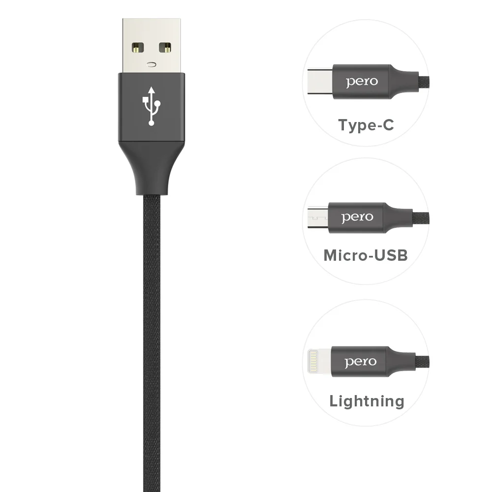 Кабель для цифровой техники и смартфонов Pero DC-02 Type-C 2А 1 м черный