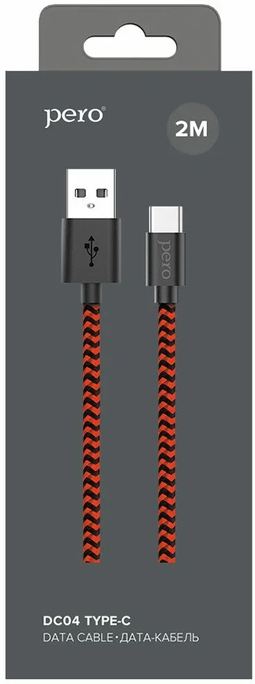 Кабель для цифровой техники и смартфонов Pero DC-04 Type-C 3А 2м Red-black Fast Charge