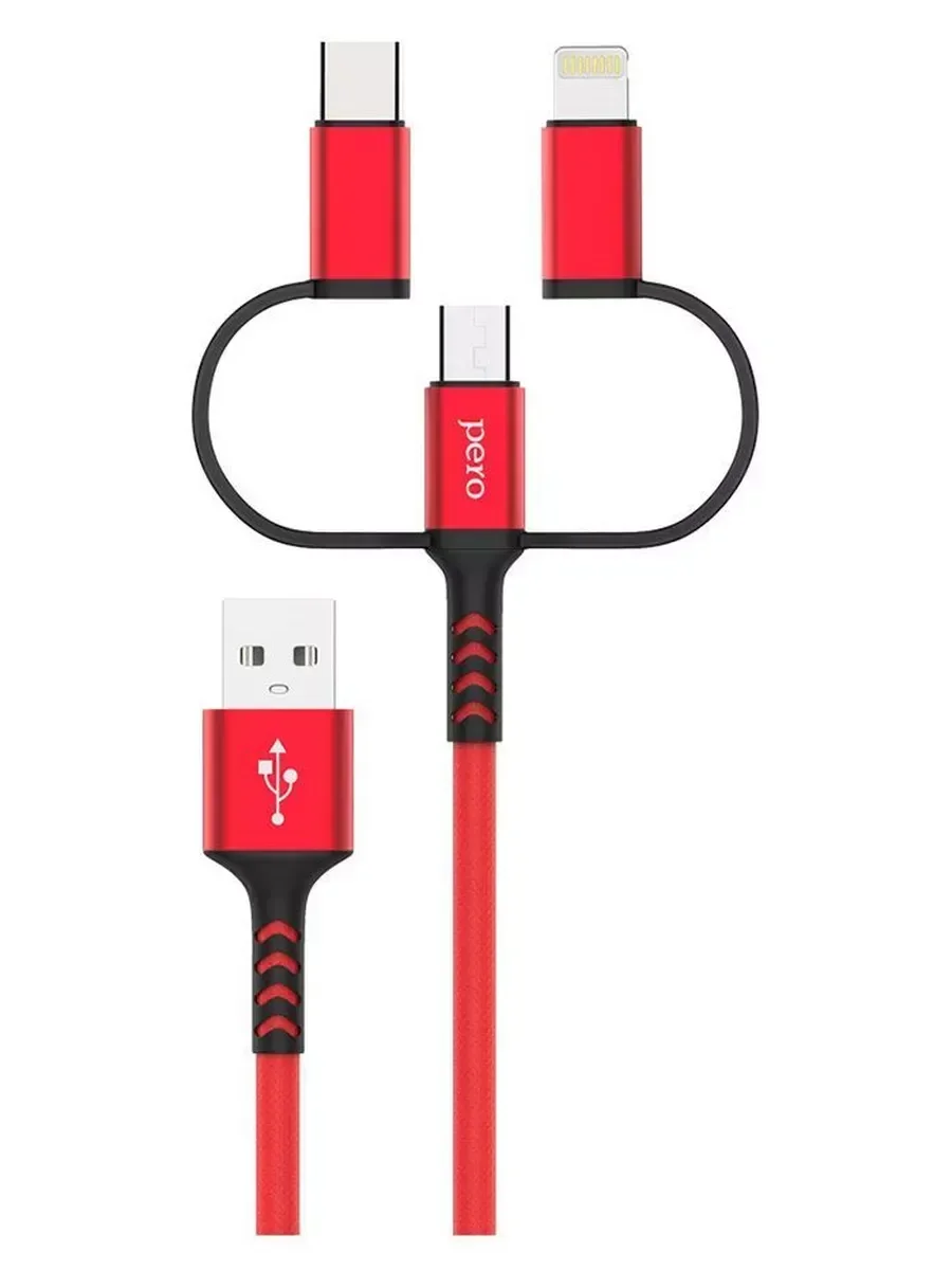 Кабель для цифровой техники и смартфонов Pero DC-06 Universal 3 in 1 Lightning/micro USB/Type-C 2А 2м красный