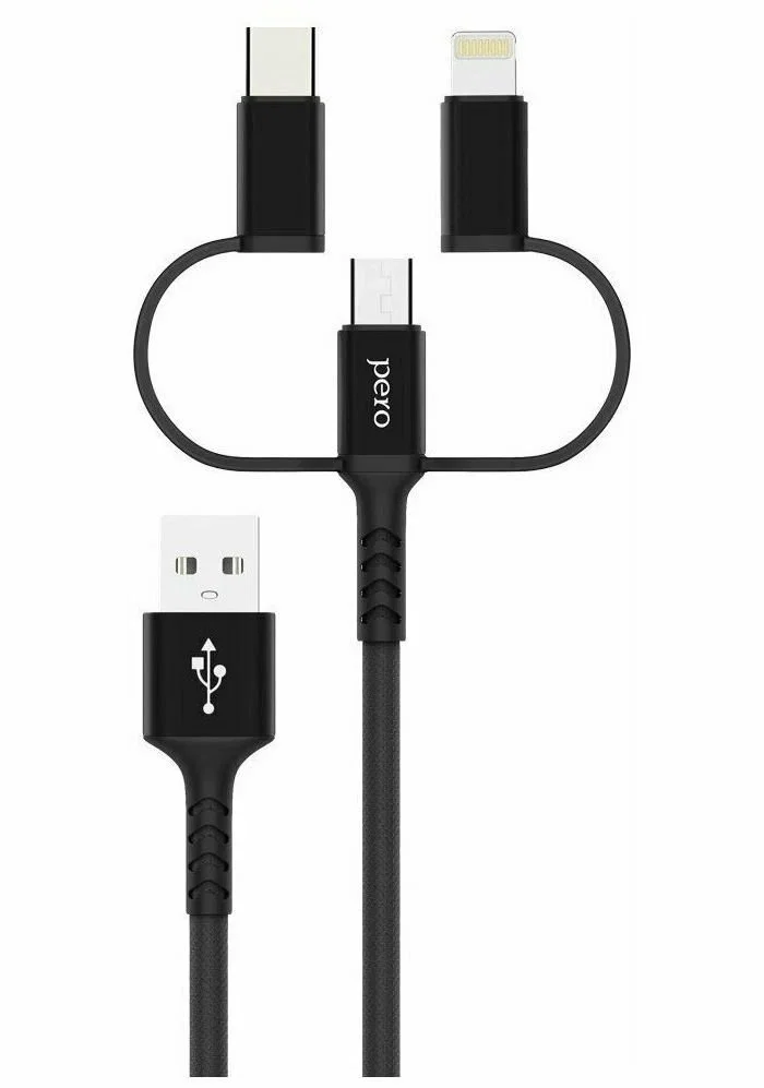 Кабель для цифровой техники и смартфонов Pero DC-06 Universal 3 in 1 Lightning/micro USB/Type-C 2А 2м черный