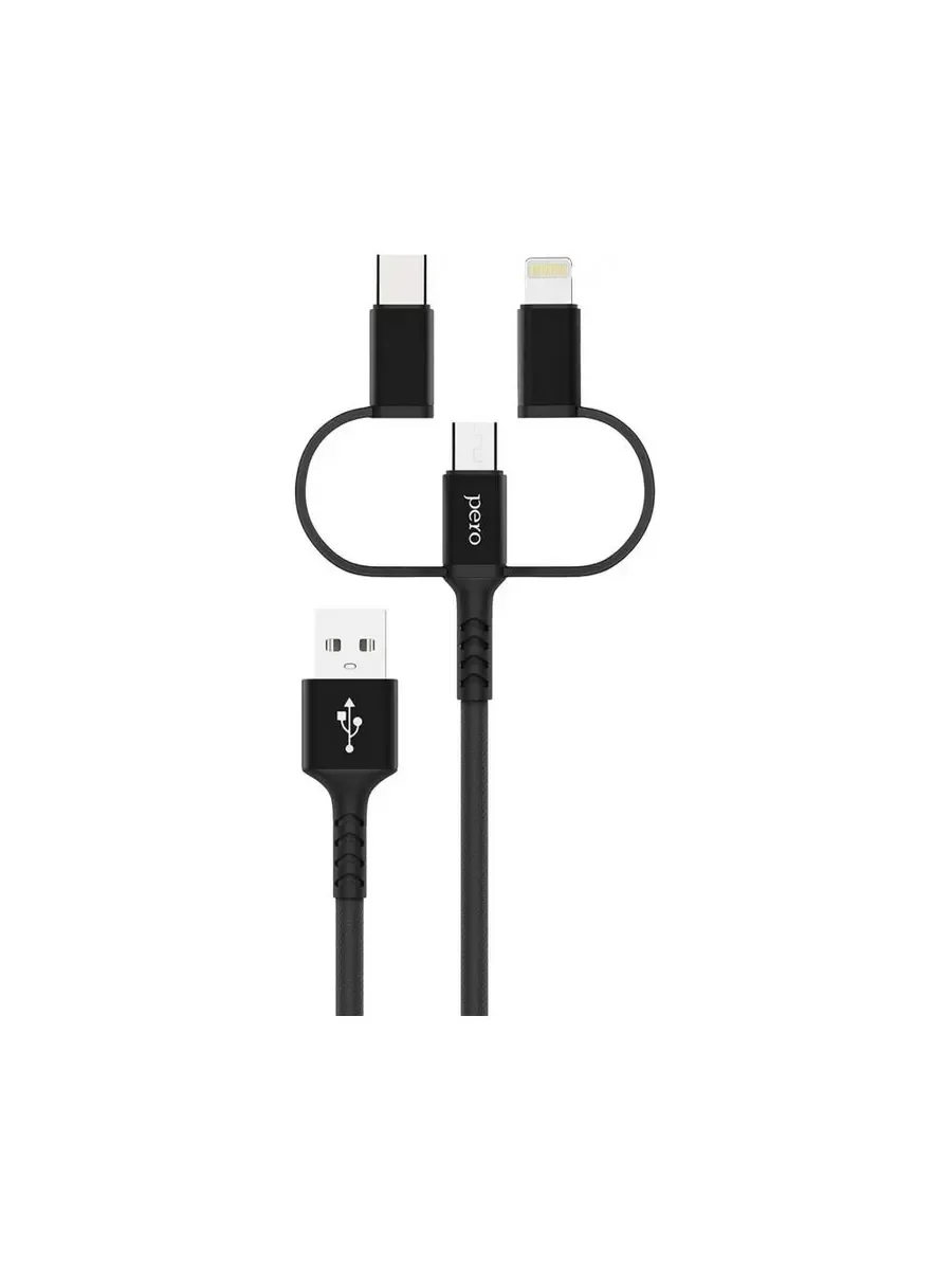 Кабель для цифровой техники и смартфонов Pero DC-06 Universal 3 in 1 Lightning/micro USB/Type-C 2А 2м черный