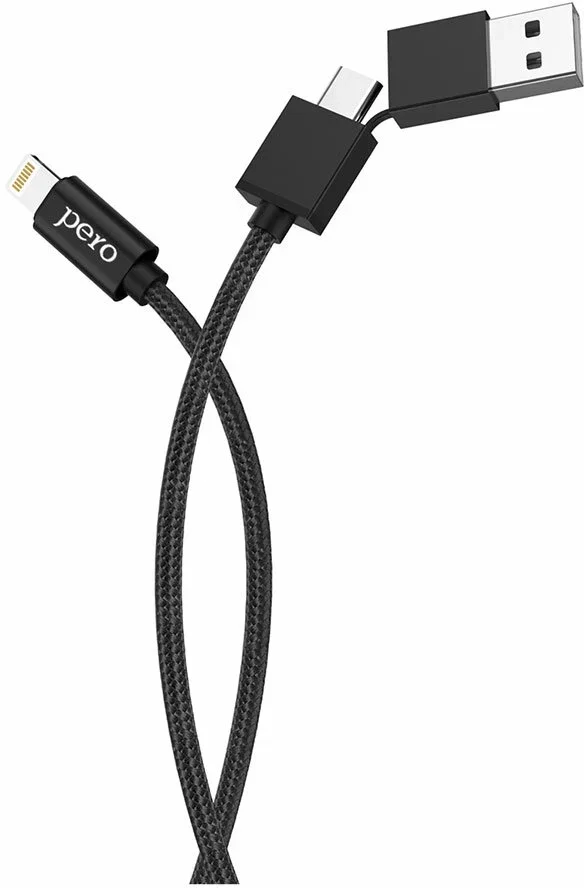 Кабель для цифровой техники и смартфонов Pero DC-07 UNIVERSAL 2 in 1 USB-A + PD to Lightning 1m Black