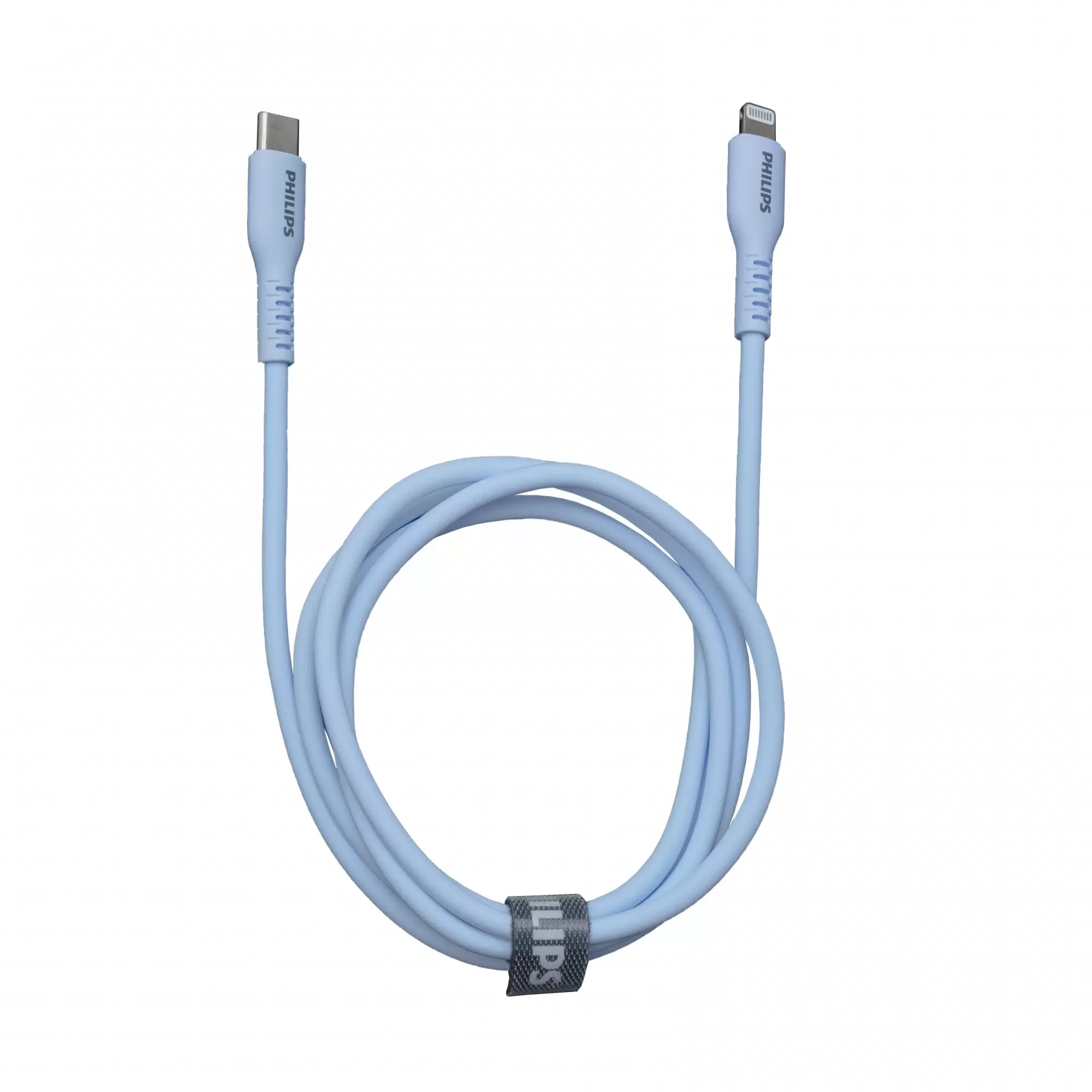 Кабель для цифровой техники и смартфонов Philips MFI, USB C - Lightning, 18W, 1.2 м, силиконовый, голубой (DLC8631V/74)
