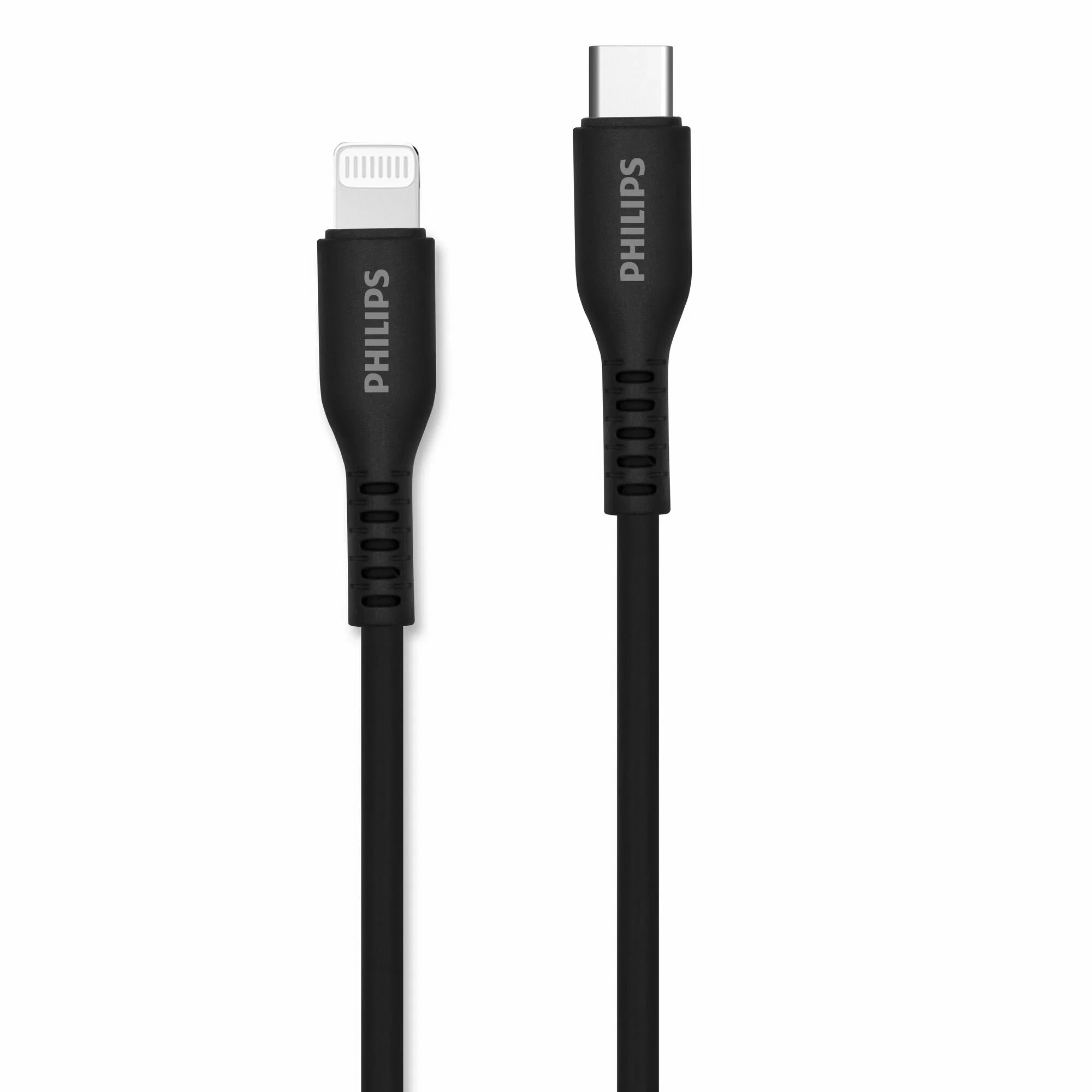 Кабель для цифровой техники и смартфонов Philips MFI, USB C - Lightning, 18W, 1.2 м, силиконовый, черный (DLC8631B/74)