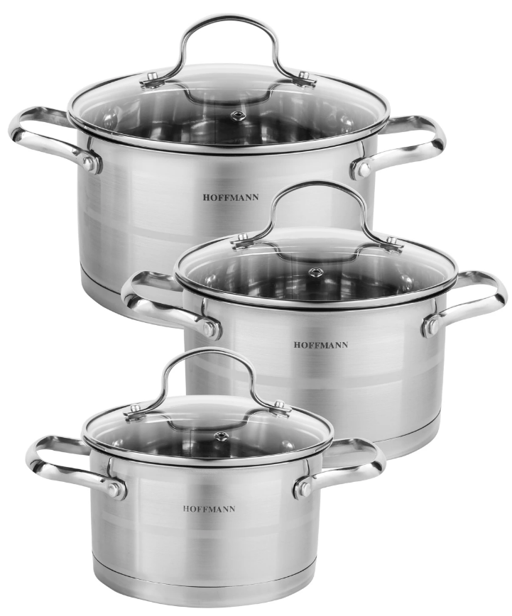 HOFFMANN 5989 набор кастрюль, нерж. сталь, 6 предм. ( 2,1 л, 3,1 л 4,1 л)
