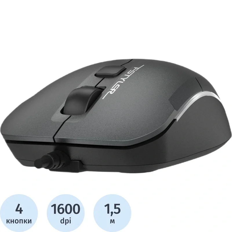 Мышь проводная A4Tech Fstyler FM26 серый/черный, 1600 dpi, USB, кнопки - 4