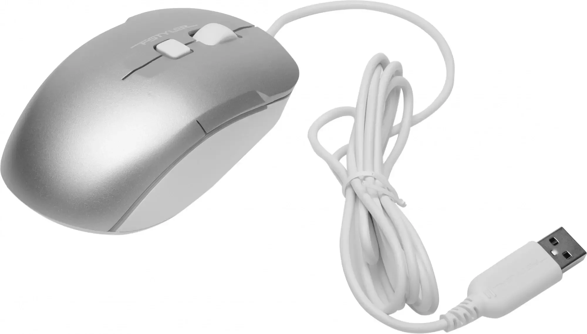 Мышь проводная A4Tech Fstyler FM26S серебристый/белый, 1600 dpi, USB, кнопки - 4