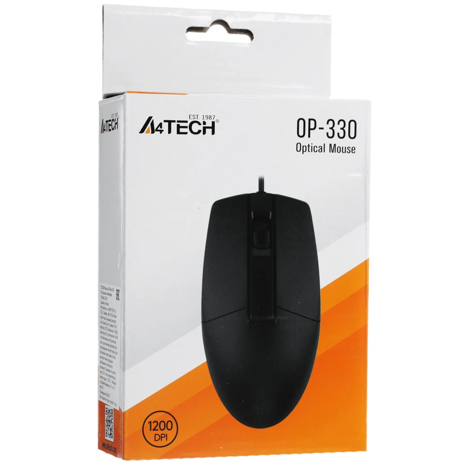Мышь проводная A4Tech OP-330 черный, 1200 dpi, USB, кнопки - 3