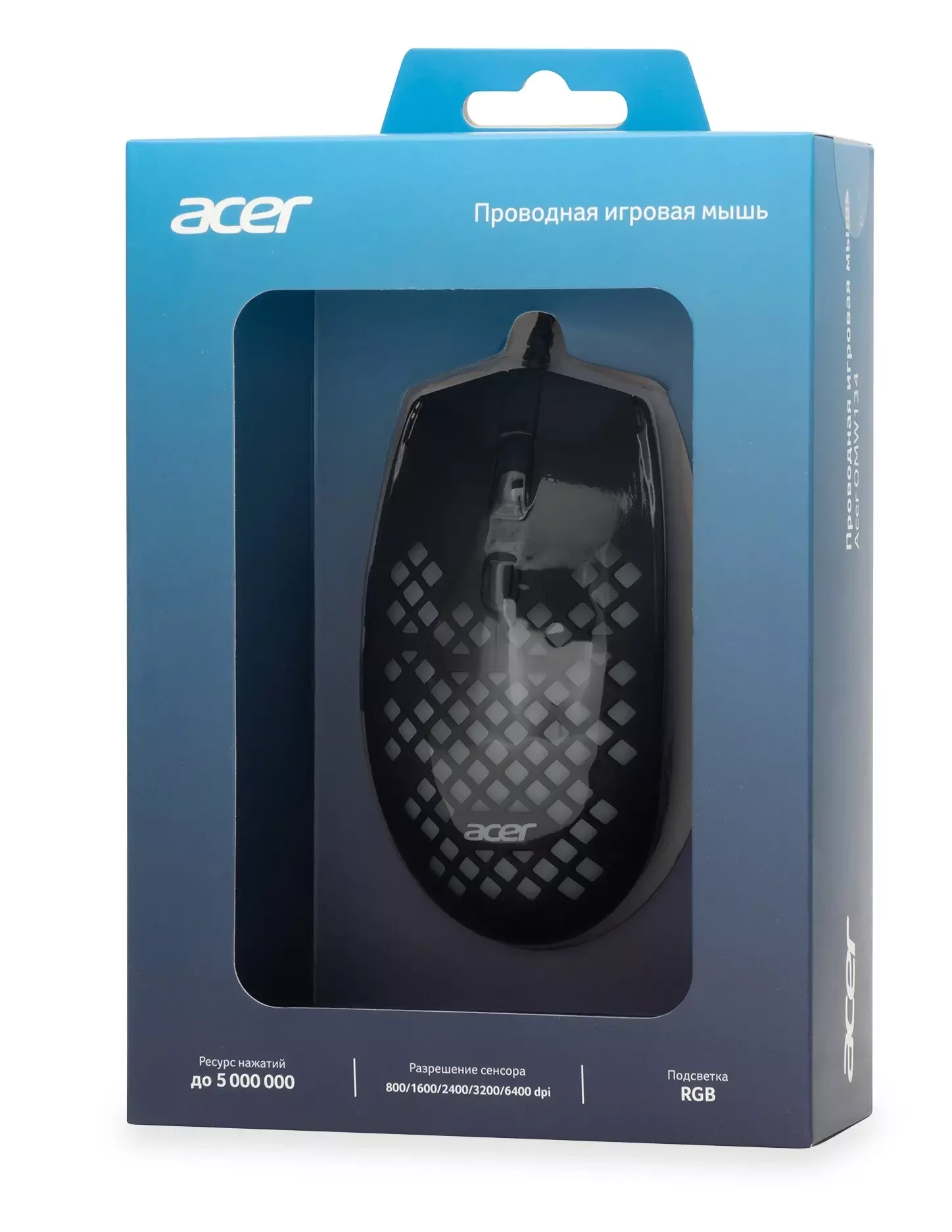 Мышь проводная Acer OMW134 черный, 3200 dpi, USB, кнопки - 6