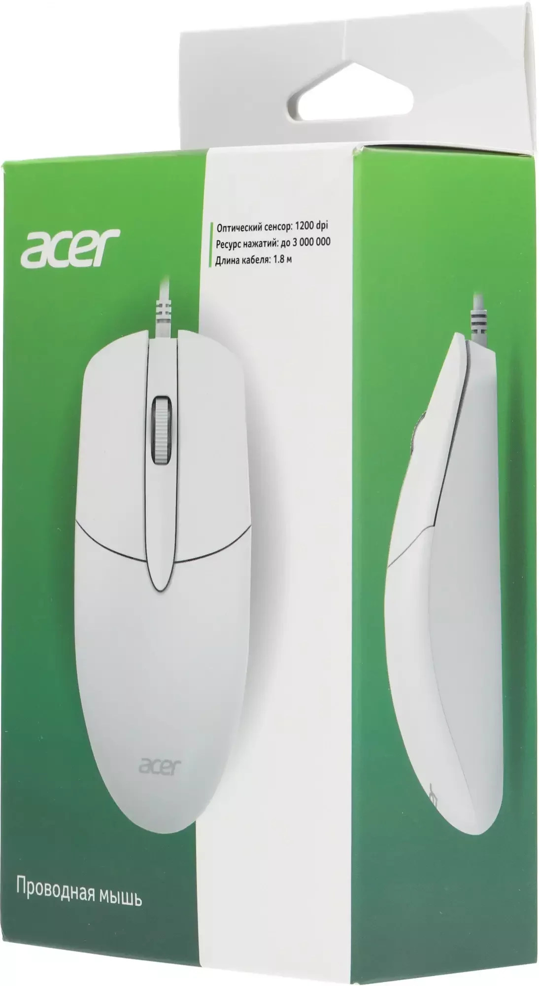 Мышь проводная Acer OMW300 белый, 1200 dpi, USB, кнопки - 3