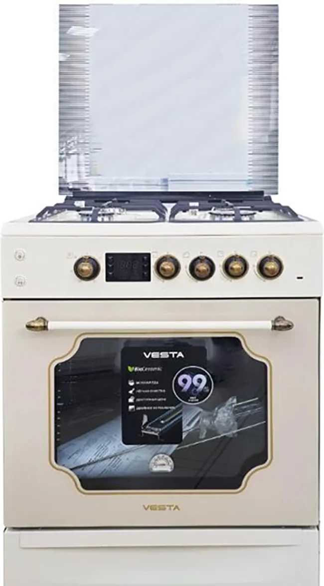 Плита комбинированная VESTA Valencia VGE 6042.1245678 Беж 60х60х85см 4 конф.газ дисплей ГК конф крыш