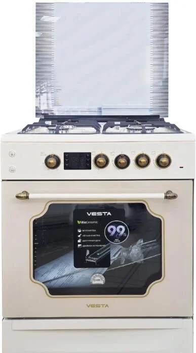 Плита комбинированная VESTA Valencia VGE 6042.1245678 Беж Ret CHU Ex  4 конф.газ крышка стекло