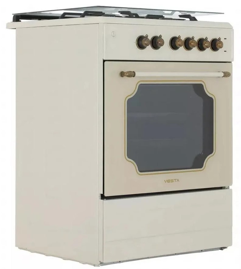 Плита комбинированная VESTA Valencia VKE 10-E Беж Retro CHU, 60х60х85 3+1,.65л дух,элподж,чуг реш