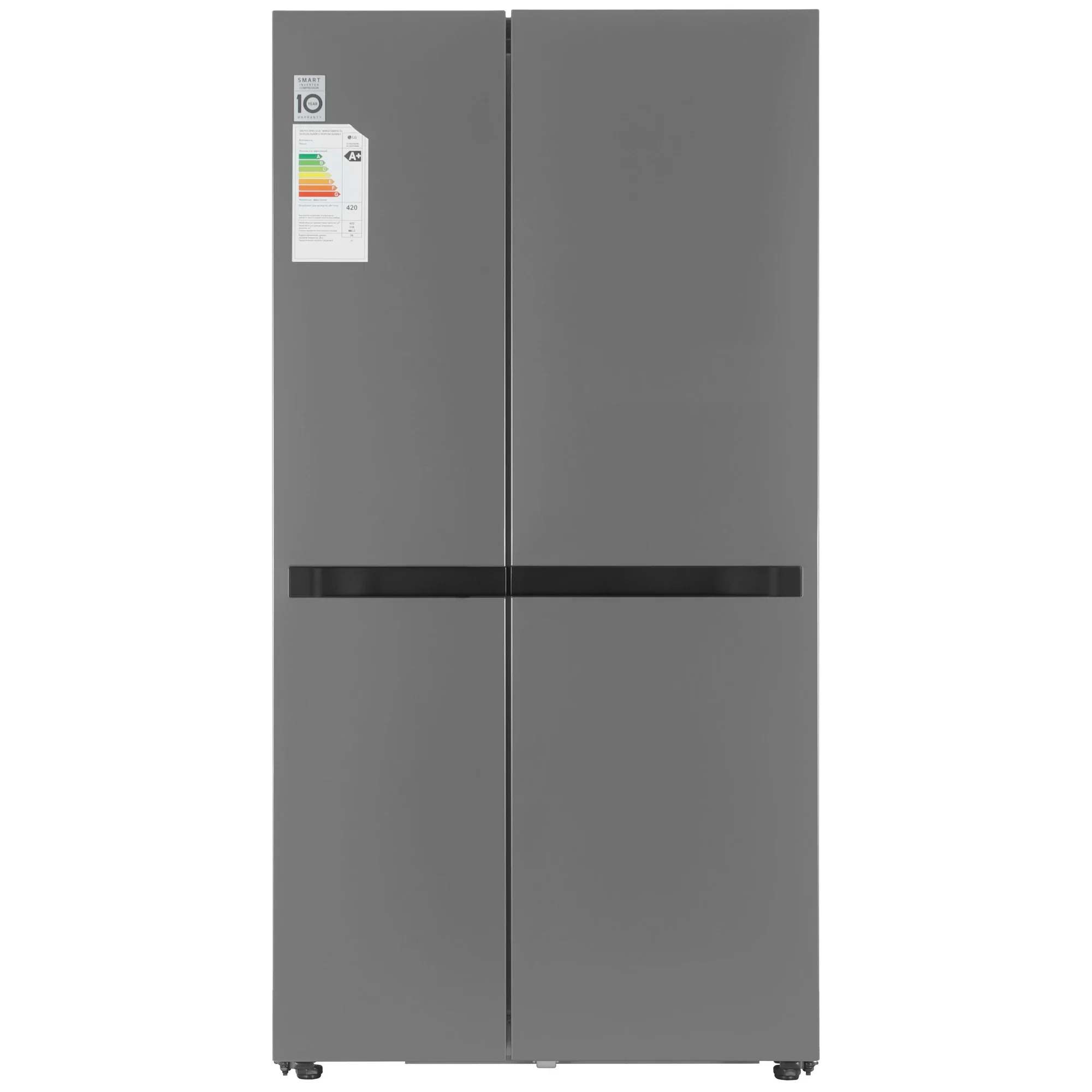 Холодильник LG GC-B257KMHW серебристый двухкамерный 422/206 л., морозилка сбоку, No Frost, Side by Side