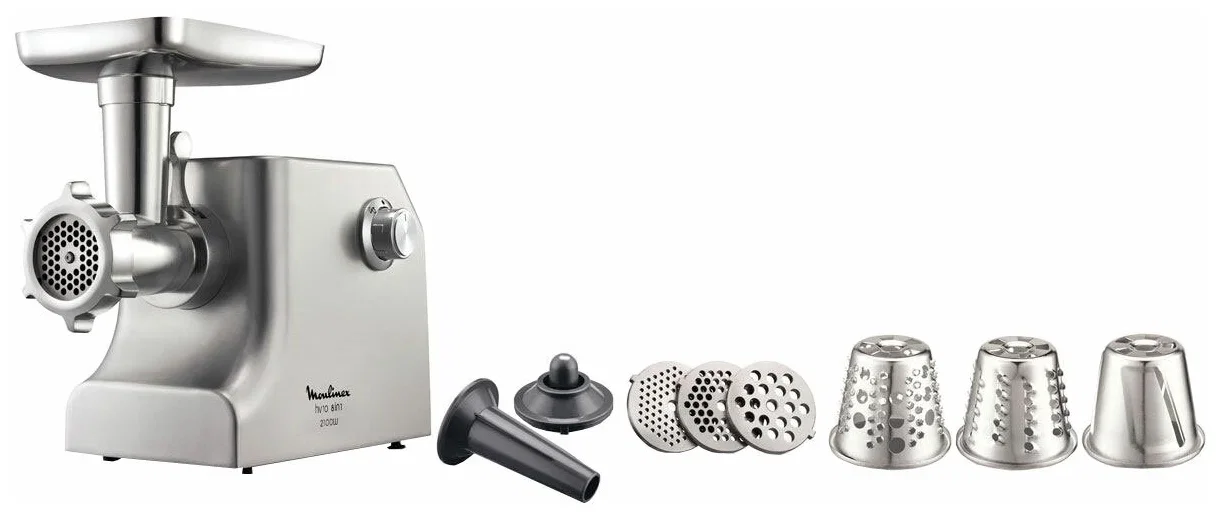Мясорубка Moulinex ME858D32 (2100Вт, 7 насадок, 3 диска, произв.5,5кг/мин)