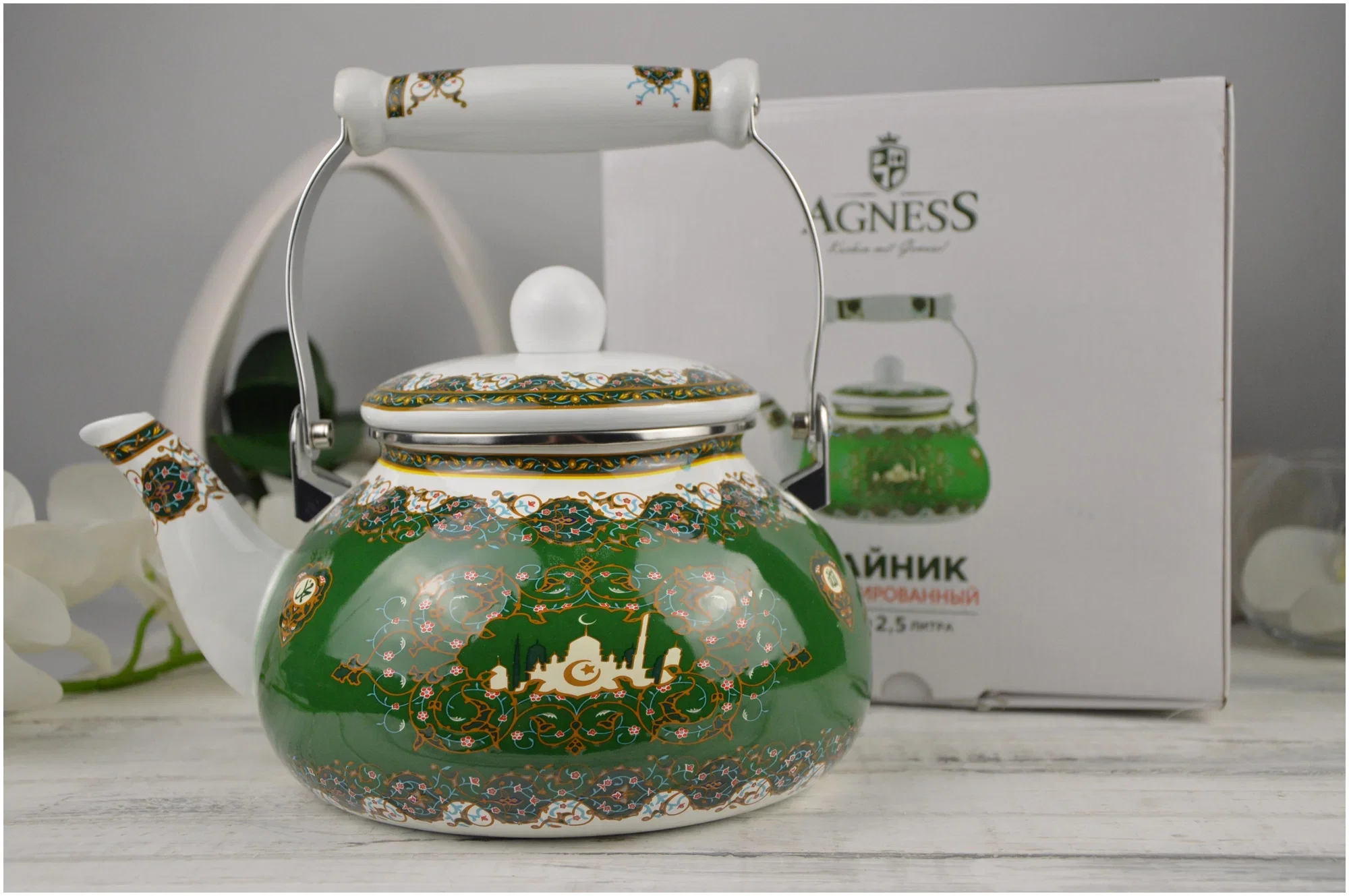 ЧАЙНИК AGNESS ЭМАЛИРОВАННЫЙ СЕРИЯ СУРА, 2,5 Л (КОР=8ШТ.)