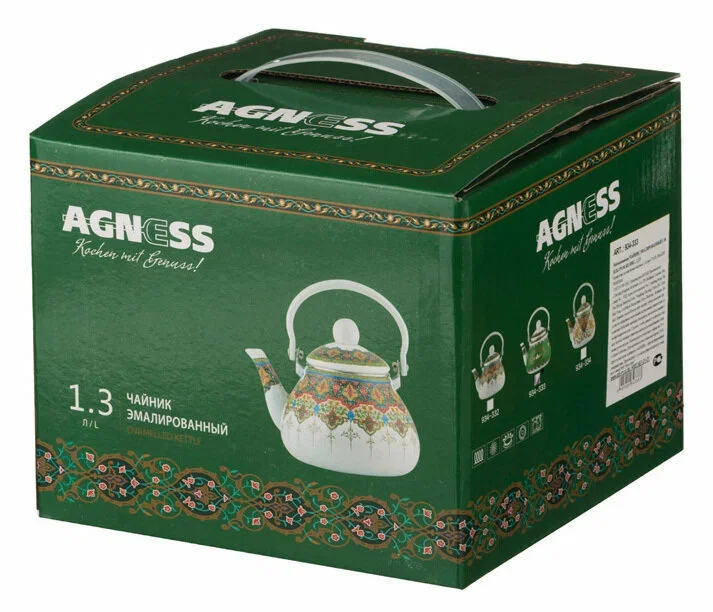 ЧАЙНИК AGNESS ЭМАЛИРОВАННЫЙ СО СЪЕМНЫМ ФИЛЬТРОМ ИЗ НЖС,  СЕРИЯ СУРА, 1,3 Л